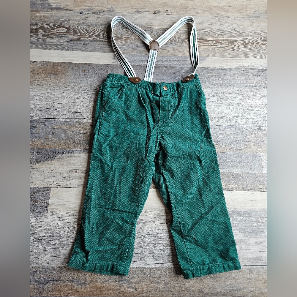 Janie And Jack Green Cordoruy Pants With Built In Suspenders Size 18-24 Months